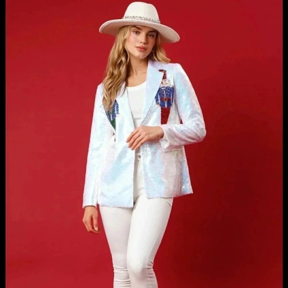 NEW White Sequin Blazer with Colorful Toy Soldiers - Picture 4 of 6